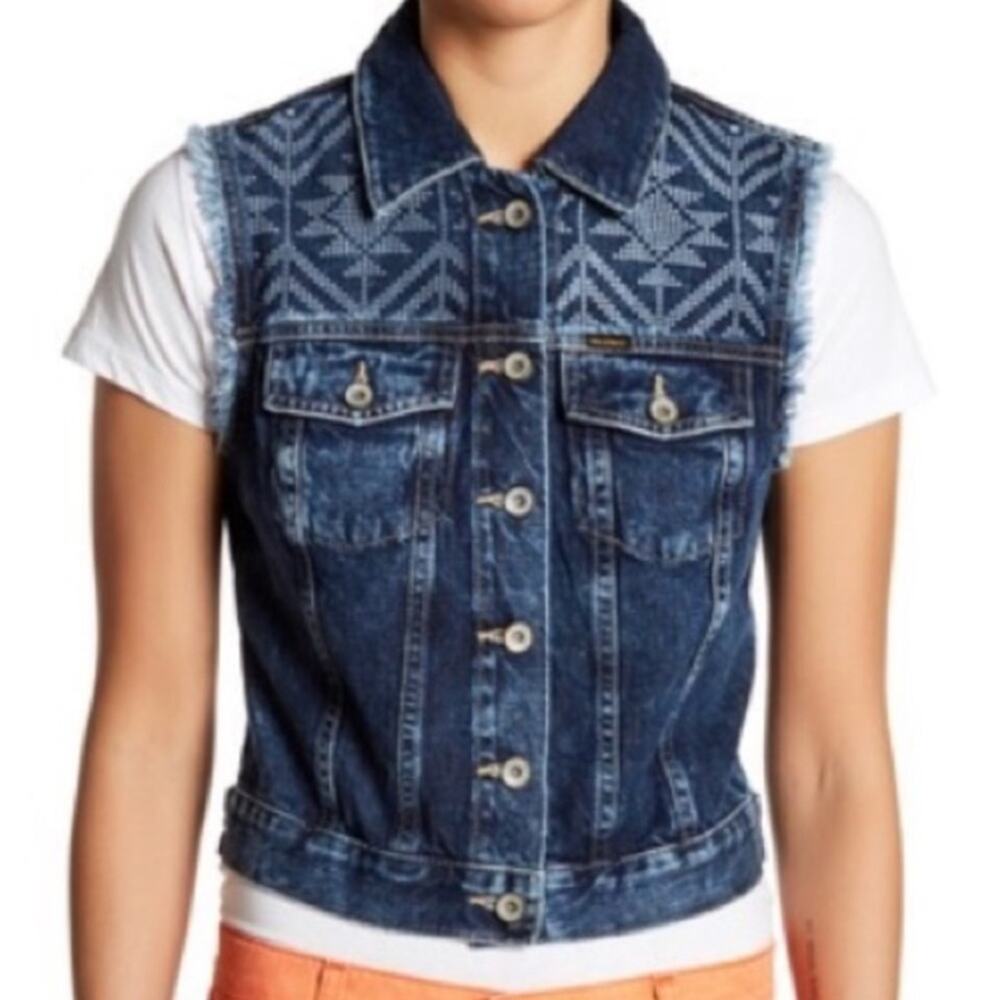 Big Star Ryder denim geometric print vest Extra Small XS NWT western festival